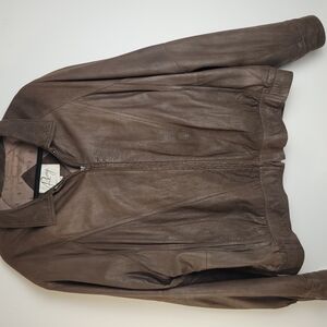 Brown Leather Remy Bomber Jacket